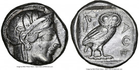 ATTICA. Athens. Ca. 440-404 BC. AR tetradrachm (24mm, 17.14 gm, 10h). NGC Choice XF 5/5 - 3/5. Mid-mass coinage issue. Head of Athena right, wearing e...