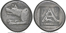 ARGOLIS. Argos. Ca. 330-250 BC. AR triobol (15mm, 3h). NGC Choice Fine. Forepart of wolf at bay left / Large Α with Π-Ρ flanking across the fields; be...