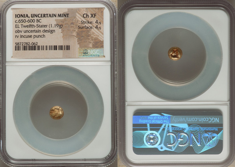 IONIA. Uncertain mint. Ca. 650-600 BC. EL 1/12 stater or hemihecte (7mm, 1.19 gm...