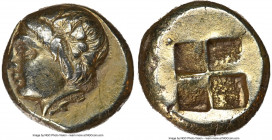 IONIA. Phocaea. Ca. 387-326 BC. EL hecte (10mm, 2.55 gm). NGC AU 4/5 - 4/5. Horned head of young Pan left, wearing ivy wreath / Quadripartite incuse s...