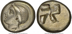 IONIA. Phocaea. Ca. 387-326 BC. EL hecte (10mm, 2.47 gm). NGC Choice Fine 5/5 - 3/5. Head of female left, hair rolled and tied at forehead, wearing ta...