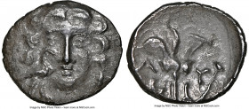 CARIA. Mylasa. Ca. 175-130 BC. AR drachm (16mm, 1h). NGC Choice VF. Ca. 175-150 BC. Head of Helios facing; eagle standing right at cheek to left / Δ-Y...