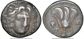 CARIAN ISLANDS. Rhodes. Ca. 305-275 BC. AR didrachm (19mm, 12h). NGC VF. Head of Helios facing, turned slightly right, hair parted in center and swept...