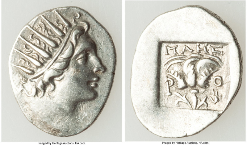 CARIAN ISLANDS. Rhodes. Ca. 88-84 BC. AR drachm (18mm, 2.23 gm, 11h). XF. Plinth...