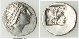 CARIAN ISLANDS. Rhodes. Ca. 88-84 BC. AR drachm (16mm, 2.72 gm, 11h). XF. Plinthophoric standard, Philon, magistrate. Radiate head of Helios right / Φ...