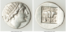 CARIAN ISLANDS. Rhodes. Ca. 88-84 BC. AR drachm (15mm, 2.65 gm, 11h). XF. Plinthophoric standard, Callixei(nos), magistrate. Radiate head of Helios ri...