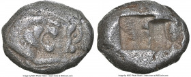 LYDIAN KINGDOM. Croesus (561-546 BC). AR half-stater or siglos (15mm). NGC Choice VF. Sardes mint. Confronted foreparts of lion facing right and bull ...