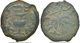 JUDAEA. The Jewish War (AD 66-70). AE prutah (17mm, 5h). NGC (ungraded) Fine. Jerusalem, Year 2 (AD 67/8). Year Two (Paleo-Hebrew), amphora with broad...