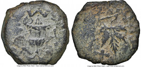 JUDAEA. The Jewish War (AD 66-70). AE prutah (17mm, 6h). NGC Choice VF. Jerusalem, dated Year 3 (AD 68/9). Year three (Paleo-Hebrew), amphora with bro...