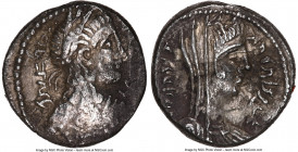 NABATAEAN KINGDOM. Malichus II (ca. AD 40-70), and Shaqilat II. AR drachm (15mm, 12h). NGC XF. Petra, Dated Year 5 (AD 44/5). Aramaic legend and date,...