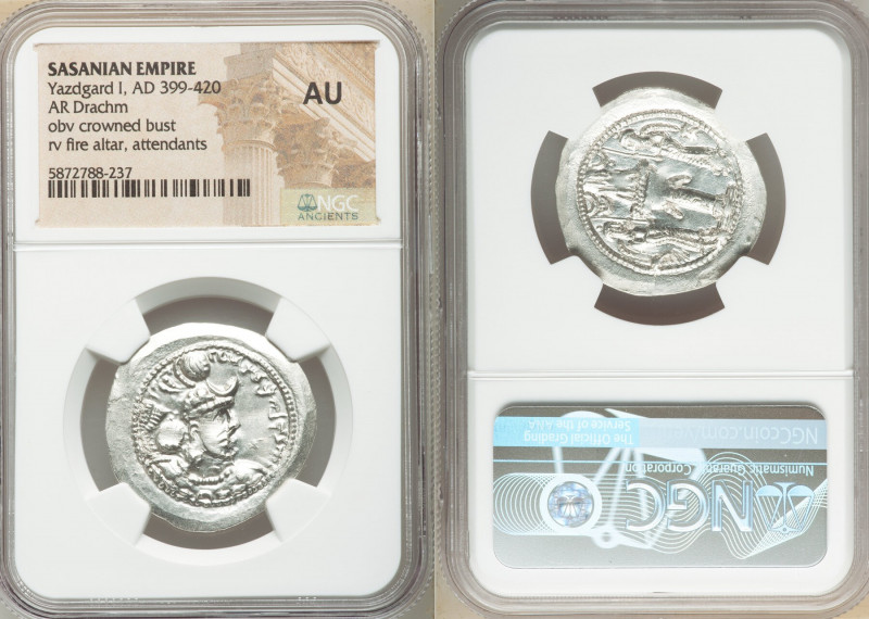 SASANIAN KINGDOM. Yazdgard (Yazdgird) I (AD 399-420). AR drachm (28mm, 4h). NGC ...