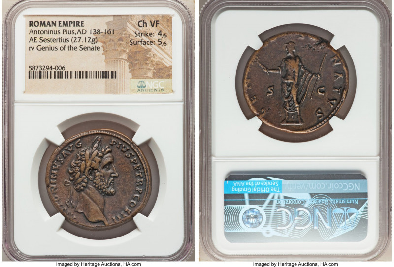 Antoninus Pius (AD 138-161). AE sestertius (33mm, 27.12 gm, 6h). NGC Choice VF 4...