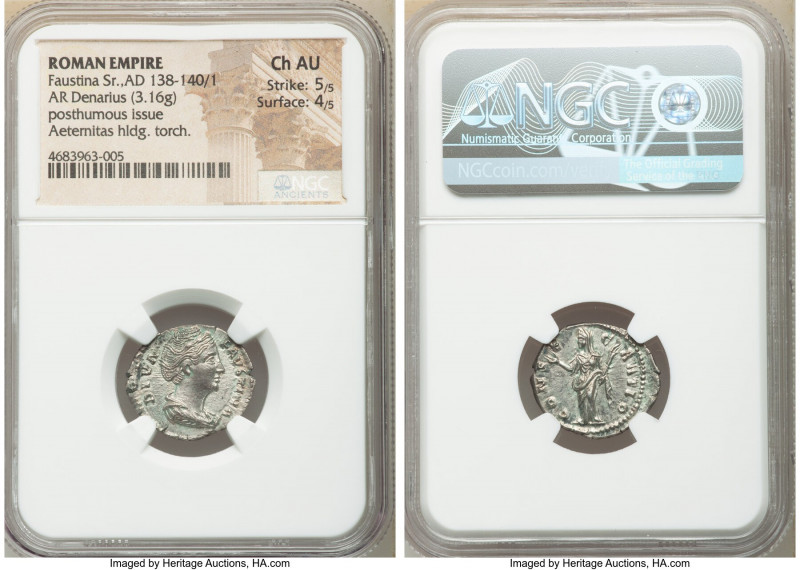 Diva Faustina Senior (AD 138-140/1). AR denarius (19mm, 3.16 gm, 12h). NGC Choic...