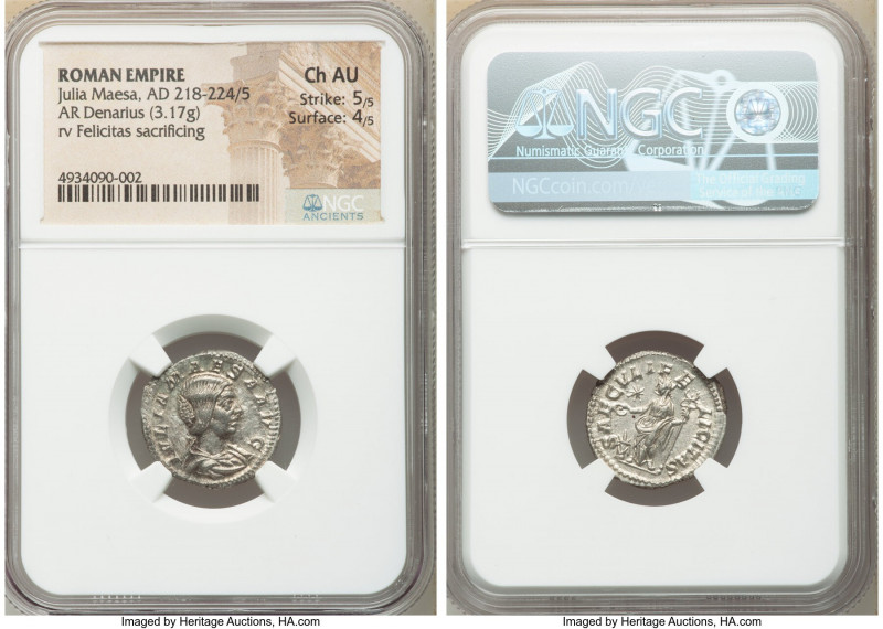 Julia Maesa (AD 218-224/5). AR denarius (19mm, 3.17 gm, 1h). NGC Choice AU 5/5 -...