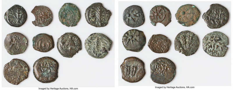 ANCIENT LOTS. Judaea. Ca. 1st centuries BC-AD. Lot of ten (10) AE prutahs. Fine....