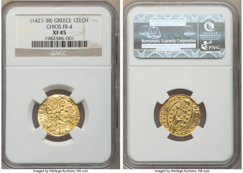 Chios. Anonymous gold Imitative Zecchino ND (1421-1438) XF45 NGC, Fr-4. Imitatin...