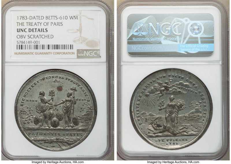 "Peace of Versailles" white-metal Medal 1783-Dated UNC Details (Obverse Scratche...