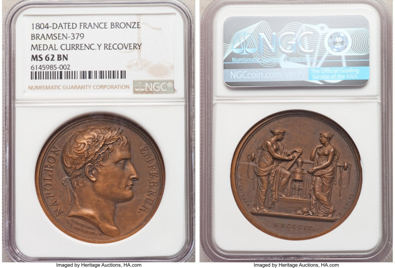 Napoleon bronze "Currency Recovery" Medal 1804-Dated MS62 Brown NGC, Bram-379. 4...