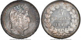 Louis Philippe I 5 Francs 1848-A MS64 NGC, Paris mint, KM749.1. Last year of type with glimmering luster beneath rainbow toning. 

HID09801242017
...