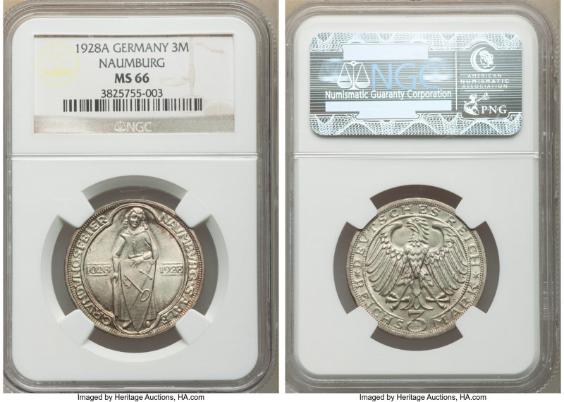 Weimar Republic "Naumburg" 3 Mark 1928-A MS66 NGC, Berlin mint, KM57. Founding o...