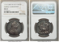 George I silver "Coronation" Medal 1714 MS63 NGC, Eimer-470, MI-425.9. 34mm. By J. Coker. GEORGIVS D G MAG BR FR ET HIB REX His laurate and armored bu...
