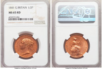 Victoria 1/2 Penny 1841 MS65 Red NGC, KM726, S-3949. Bright mint bloom with virtual fully red surfaces. 

HID09801242017

© 2022 Heritage Auctions...