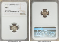 Victoria 1-1/2 Pence 1843 MS67 NGC, KM728. Scarce denomination struck for use in the colonies. Attractively toned in pastel hues. 

HID09801242017
...