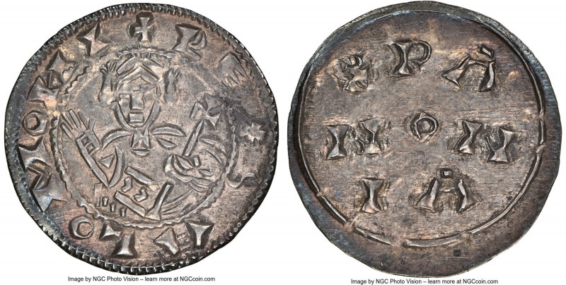 Salamon Denar ND (1063-1074) MS62 NGC, Husz-17. 0.70gm. + REX SALOMOИI, crowned ...