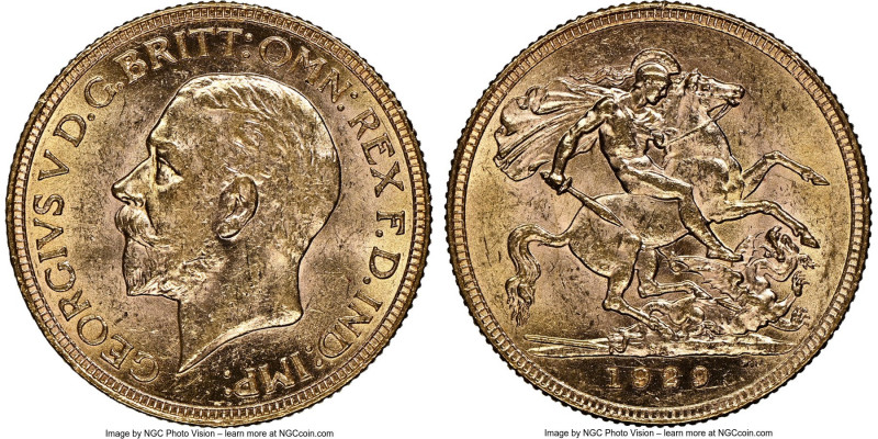 George V gold Sovereign 1929-SA MS62 NGC, Pretoria mint, KM-A22, S-4005. AGW 0.2...
