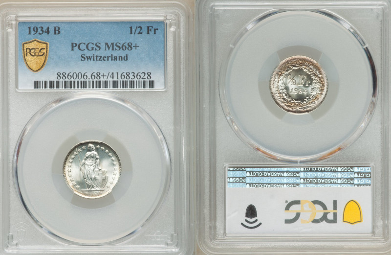 Confederation 1/2 Franc 1934-B MS68+ PCGS, Bern mint, KM23. 

HID09801242017
...