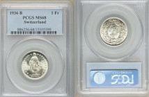 Confederation Franc 1936-B MS68 PCGS, Bern mint, KM24.

HID09801242017

© 2022 Heritage Auctions | All Rights Reserved