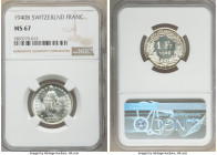 Confederation Franc 1940-B MS67 NGC, Bern mint, KM24. Superb gem with deep mirrored reverse. 

HID09801242017

© 2022 Heritage Auctions | All Righ...
