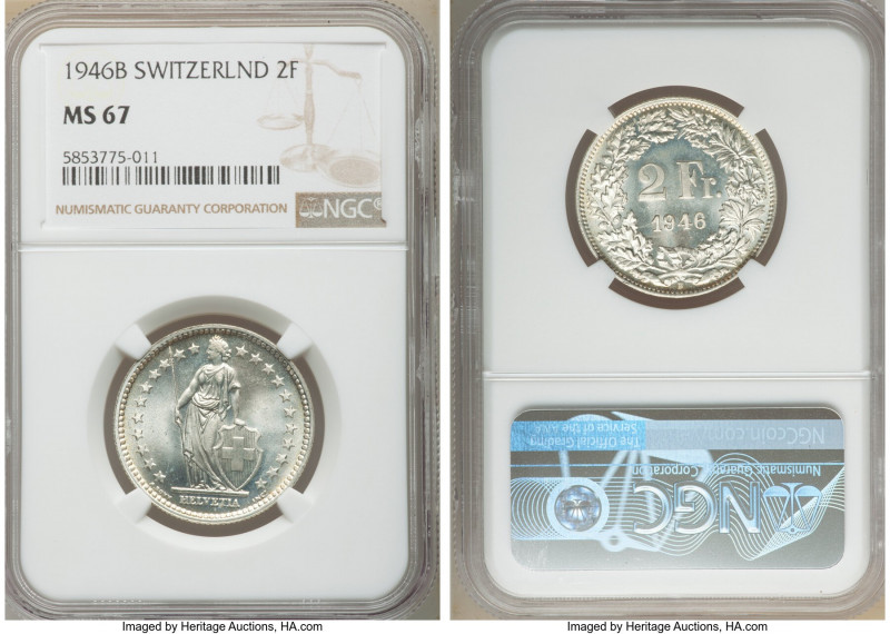 Confederation 2 Francs 1946-B MS67 NGC, Bern mint, KM21.

HID09801242017

© ...