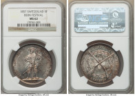 Confederation "Bern Shooting Festival" 5 Francs 1857 MS62 NGC, Bern mint, KM-XS4, Richter-181a. Mintage: 5,195. With rose, gold and lilac toning. 

...