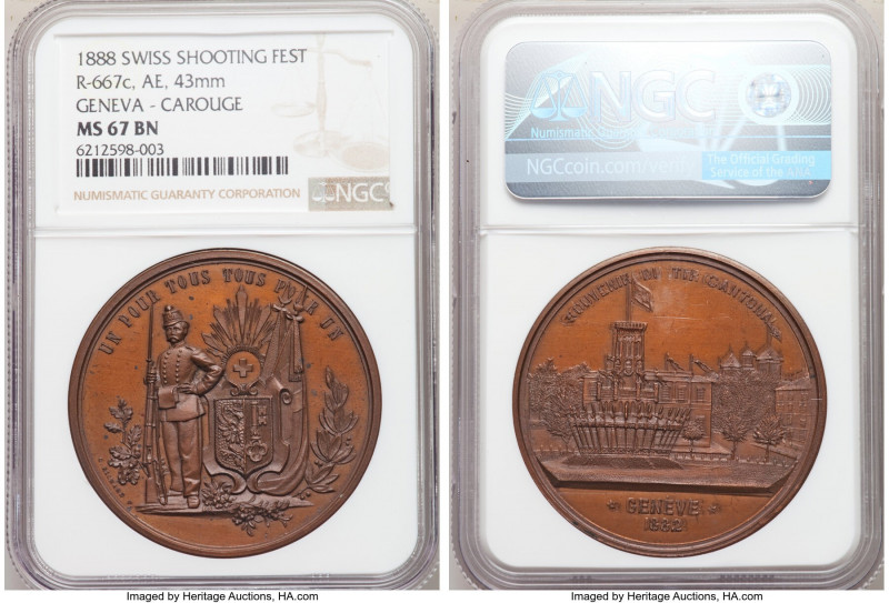 Confederation copper "Geneva Shooting Festival" Medal 1882 MS67 Brown NGC, Richt...