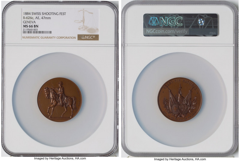 Confederation bronze "Geneva Shooting Festival" Medal 1884 MS66 Brown NGC, Richt...