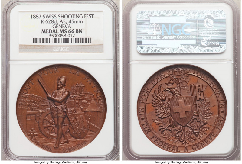 Confederation bronze "Geneva Shooting Festival" Medal 1887 MS66 Brown NGC, Richt...