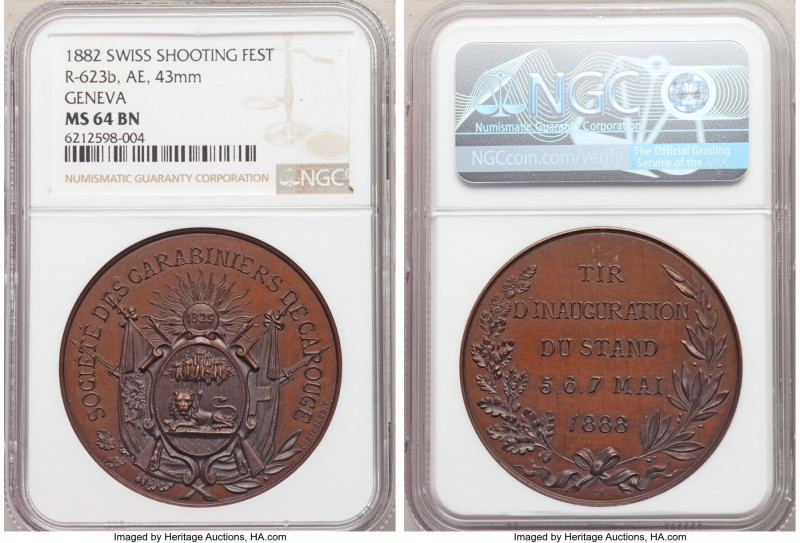Confederation bronze "Geneva" Shooting Medal 1888 MS64 Brown NGC, Richter-667c. ...