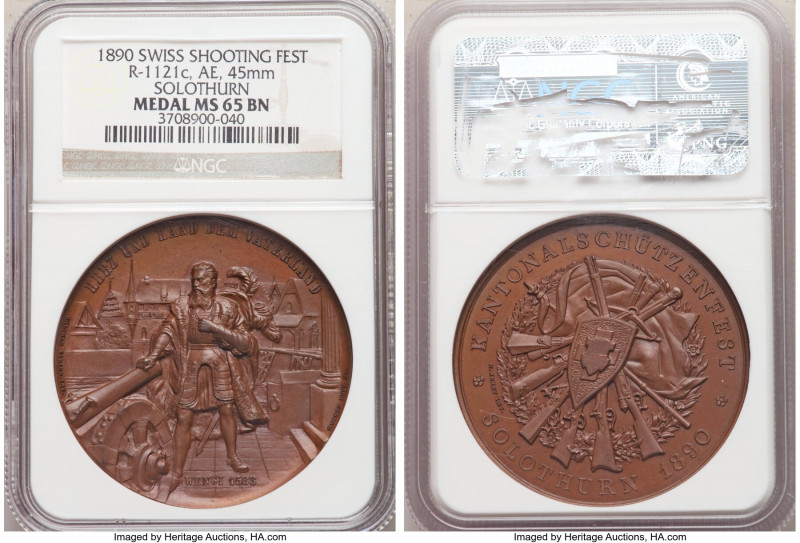 Confederation bronze "Solothurn Shooting Festival" Medal 1890 MS65 Brown NGC, Ri...