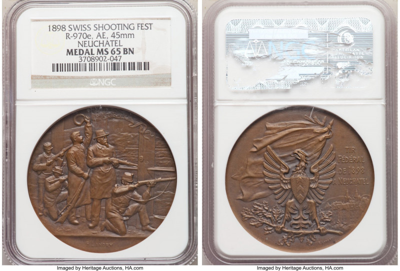 Confederation bronze "Neuchatel Shooting Festival" Medal 1898 MS65 Brown NGC, Ri...