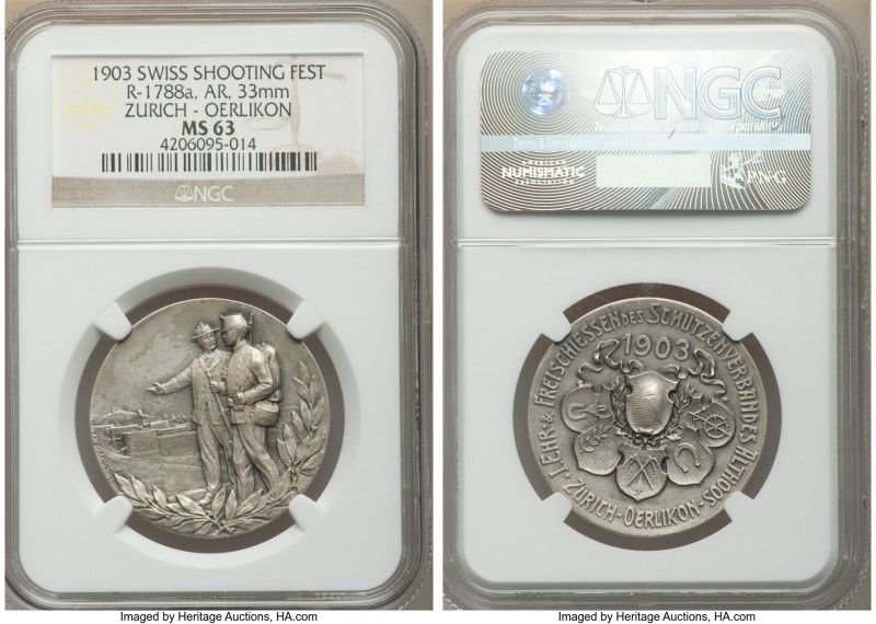 Confederation silver "Zurich - Oerlikon Shooting Festival" Medal 1903 MS63 NGC, ...
