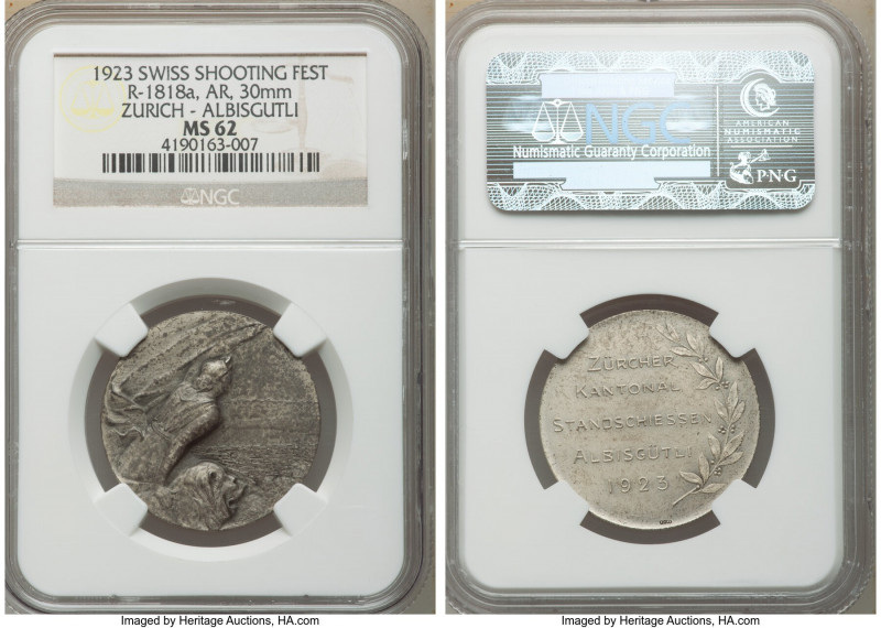 Confederation silver "Zurich - Albisgutli Shooting Festival" Medal 1923 MS62 NGC...