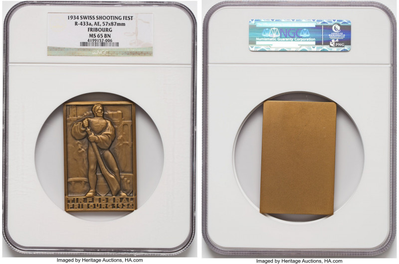 Confederation bronze "Fribourg Shooting Festival" Medal 1934 MS65 Brown NGC, Ric...