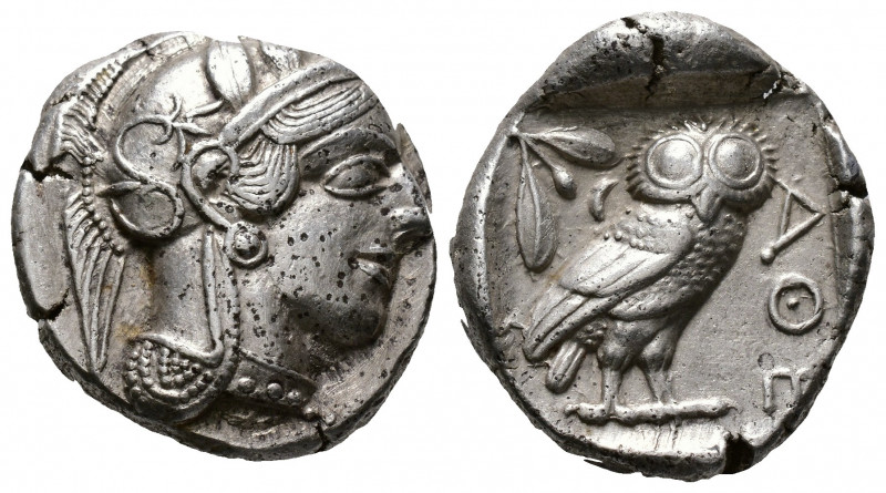 (Silver.17.16g 25mm) ATTICA. Athens. Tetradrachm (Circa 454-404 BC). AR
Helmete...