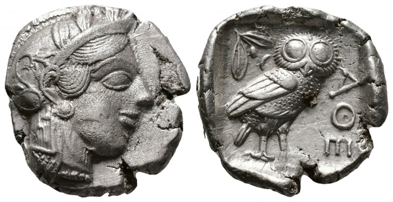 (Silver.17.01g 27mm) ATTICA. Athens. Tetradrachm (Circa 454-404 BC). AR
Helmete...