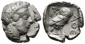 (Silver.17.01g 27mm) ATTICA. Athens. Tetradrachm (Circa 454-404 BC). AR
Helmeted head of Athena right, with frontal eye.
Rev: AΘE./ Owl standing rig...