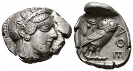 (Silver.17.20g. 28mm) ATTICA. Athens. Tetradrachm (Circa 454-404 BC). AR
Helmeted head of Athena right, with frontal eye.
Rev: AΘE./ Owl standing ri...