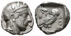 (Silver.17.01g 24mm) ATTICA. Athens. Tetradrachm (Circa 454-404 BC). AR
Helmeted head of Athena right, with frontal eye.
Rev: AΘE./ Owl standing rig...