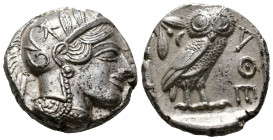 (Silver.17.15g 26mm) ATTICA. Athens. Tetradrachm (Circa 454-404 BC). AR
Helmeted head of Athena right, with frontal eye.
Rev: AΘE./ Owl standing rig...