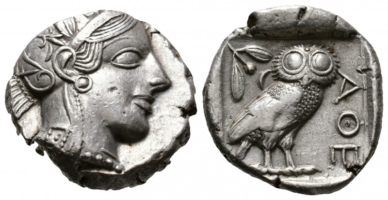 (Silver.17.21g 25mm) ATTICA. Athens. Tetradrachm (Circa 454-404 BC). AR
Helmete...